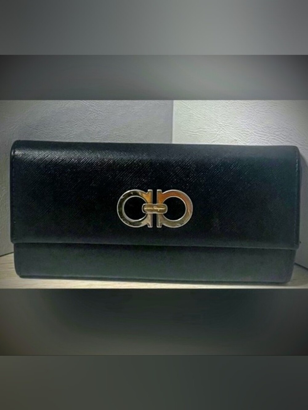 Salvatore Ferragamo Black Leather Gancini Clutch